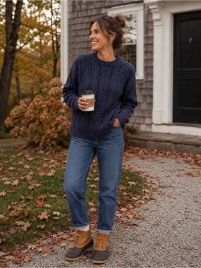 Amazon Essentials Blue Heather Cable Knit Crewneck Sweater